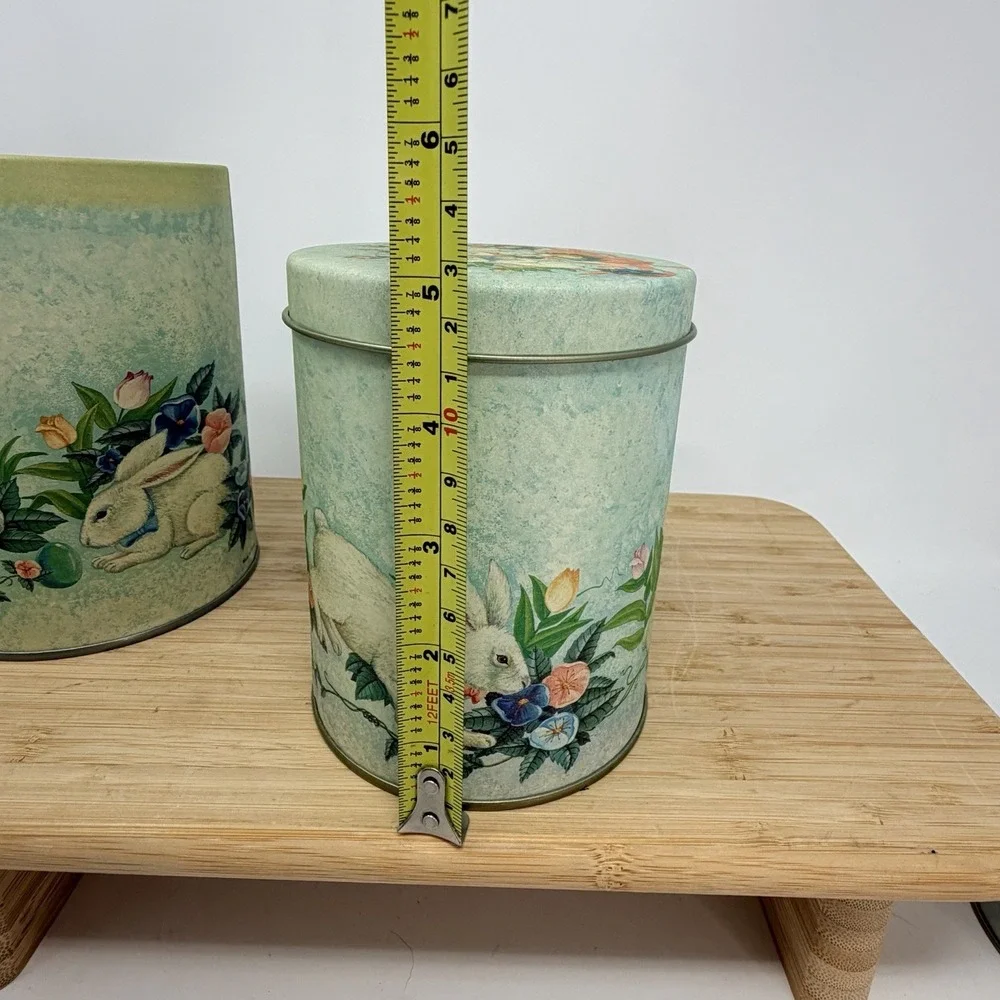 Vintage Easter Bunny Rabbit Nesting Tins Set of 2 Spring Floral Cottagecore